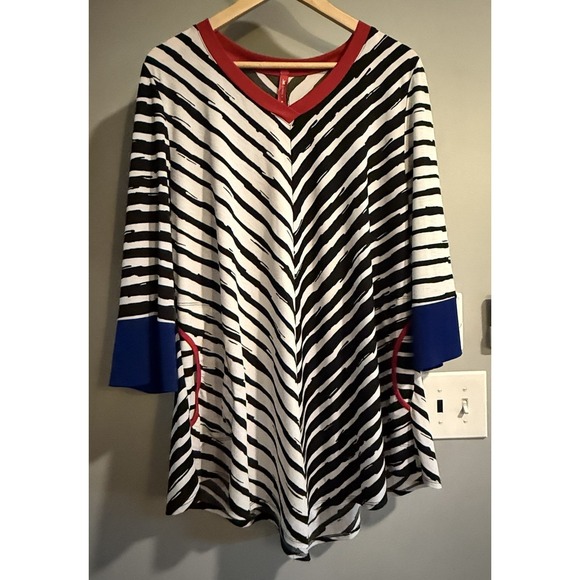 IC By Connie K Tops - IC By Connie K Top 3/4 Sleeve Nautical Striped Print Oversized USA Made XL‎